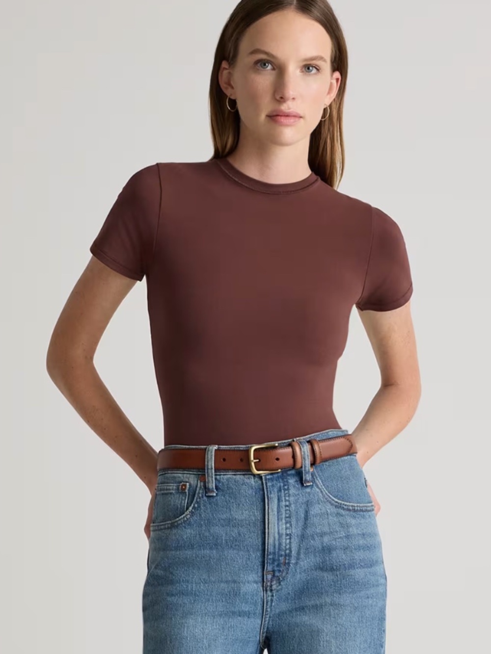NWT Stretch Organic Cotton Jersey Fitted T-Shirt medium Quince Cocoa Brown
